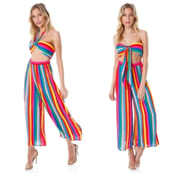 SHOW ME YOUR MUMU Womens Small Stripe Pull On Pants Crop Top EXPLORER KENNY - Picture 1 of 14